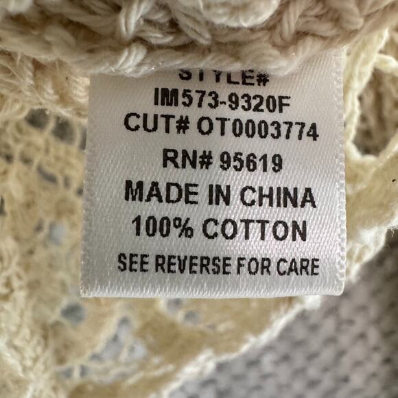 Y2K VTG Fever Cardigan L Beige Crochet V-Neck Tie Front Coquette Boho Festival - Picture 13 of 14